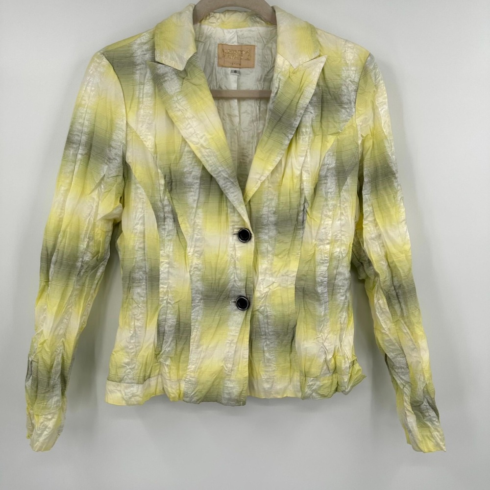 Alberto Makali Blazer Jacket Women 8 Neon Plaid Lined Single Breasted Peak Lapel